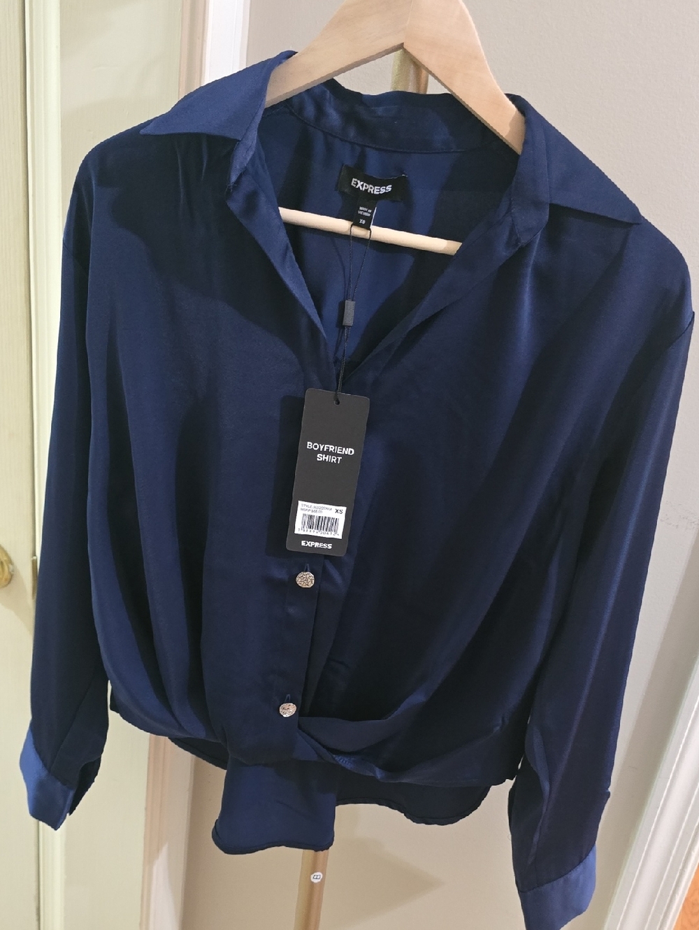 Express Navy Relaxed Boyfriend Button-Up Shirt